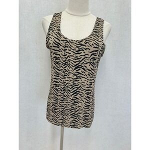 Travelers by Chicos Tiger Stripe Animal Print Tan Black Tank Top Chicos Size 1